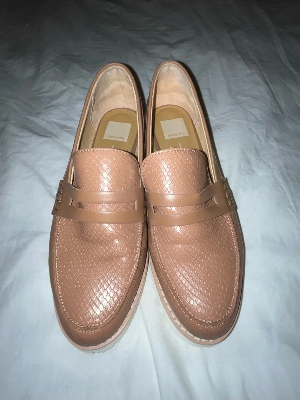 Dolce Vita Light Brown Alma Faux Leather Wedge Heel Loafer